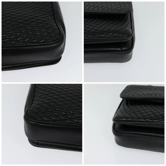 BALLY Quilted Chain Shoulder Bag Leather Black Gold Auth kk478 - Picture 16 of 16